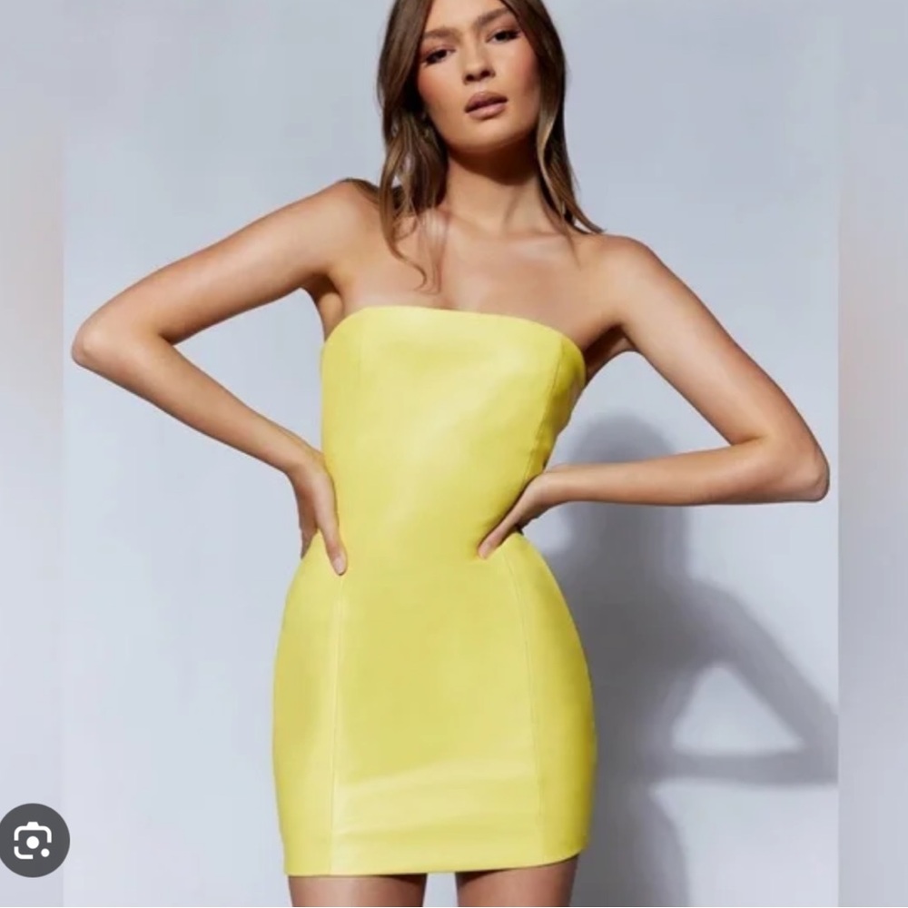 Meshki yellow vegan leather mini strapless dress size XXS - Picture 7 of 7
